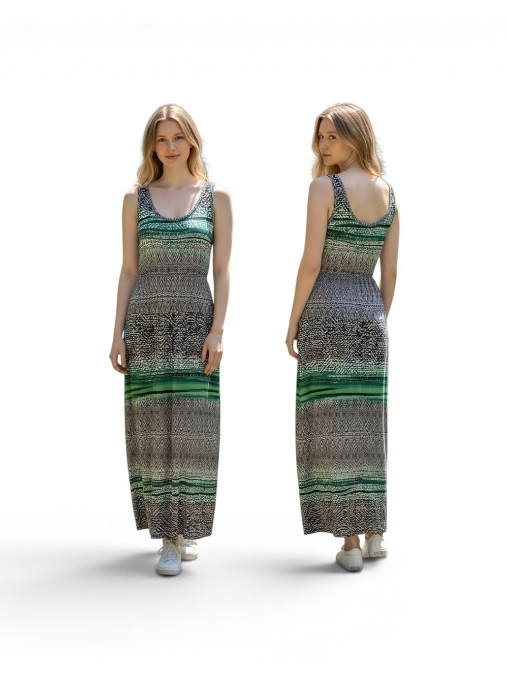 Fever Green and Black Printed Scoop-Neck Maxi Dress